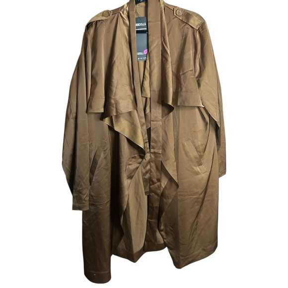 Rebdolls Plus Size 2X Satin Wide Lapel Duster Coat - Brown - Picture 2 of 13
